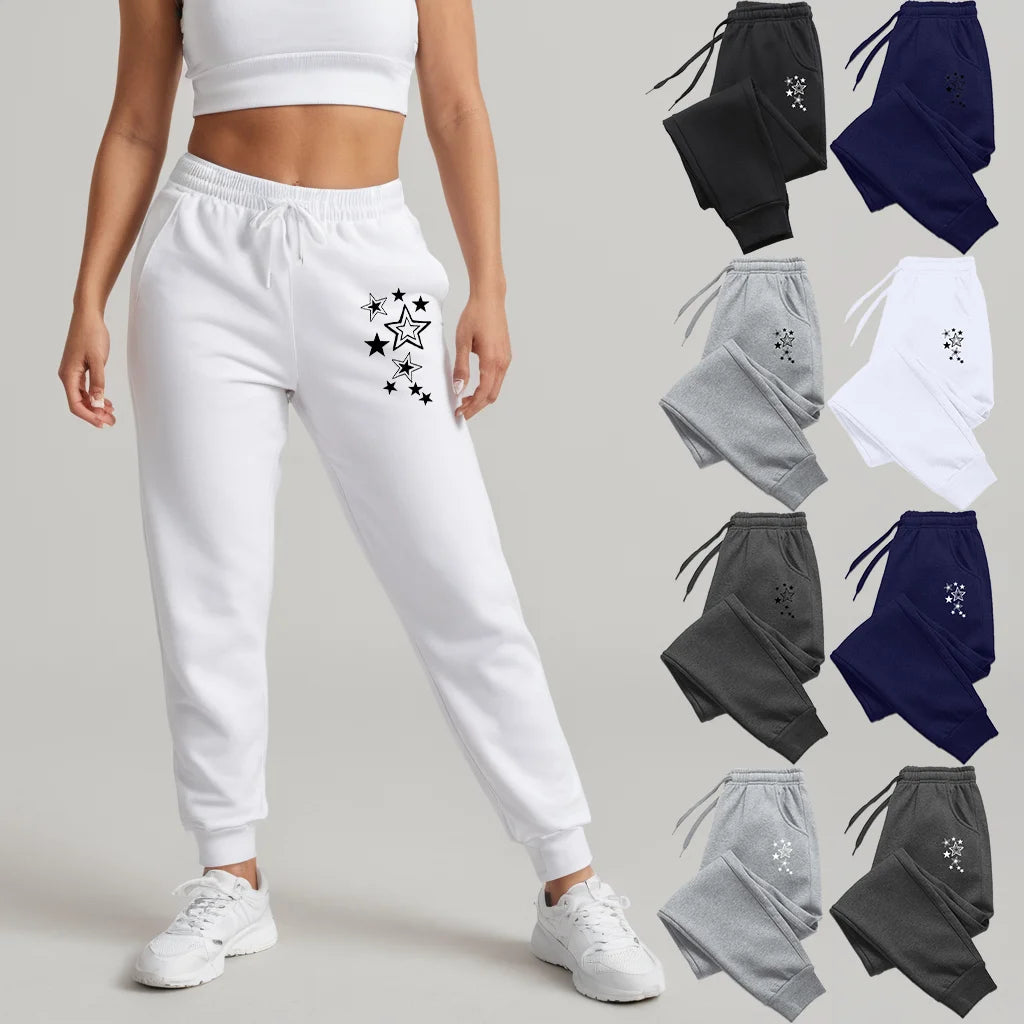 Women’s Star Print High-Waist Jogger Sweatpants – Premium Slim Fit Lounge Pants